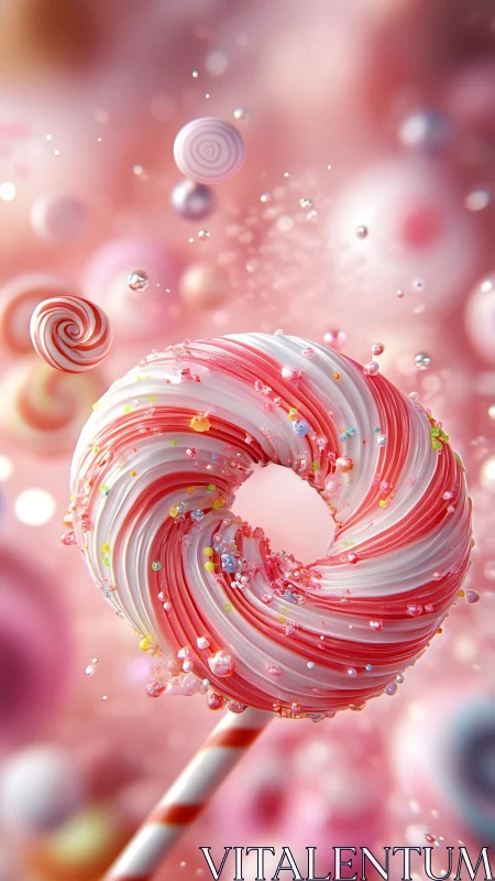 Vibrant Candy Lollipop in Dreamy Pink Sugar-Filled Scene