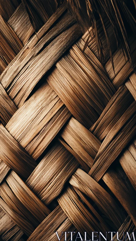 Braided palm fibers weave a sunworn rustic tapestry.