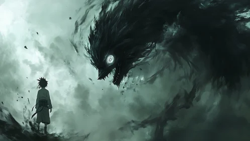 Storm-torn shadows coil as a lone fighter negotiates fear