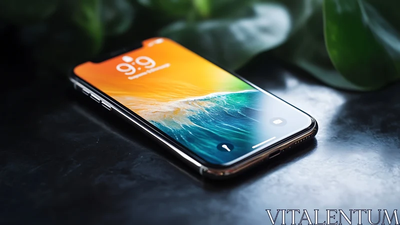 Premium smartphone displaying digital interface with luminous gradient display.