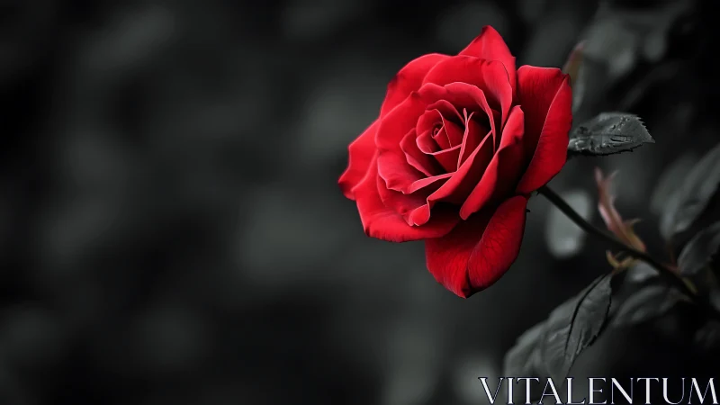Vibrant Red Rose Blooming Against Soft Dark Backdrop