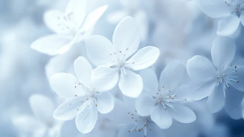 Delicate White Flowers in Soft Blue Atmosphere.