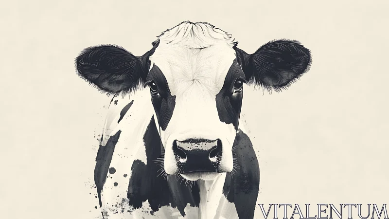 Monochrome bovine portrait with vector-precise ink dynamics.
