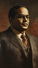 Formal oil portrait of dignified man in three-piece suit