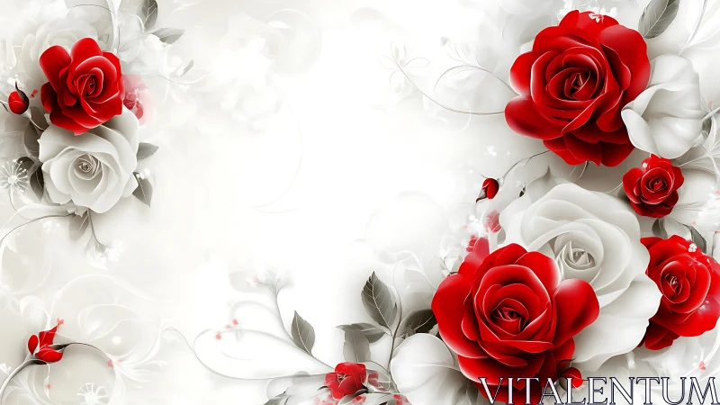 Red and White Roses Dance in Elegant Floral Harmony