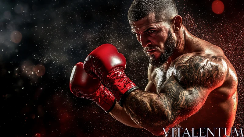 Professional Boxer in Red Gloves Ready for Combat.