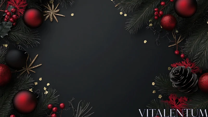 Black background framed with red and gold holiday decor.