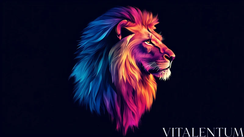 Profile view shows stylized neon lion rendered on dark field