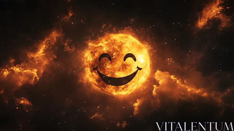Sun Face Silhouette with Fiery Atmosphere Effect.
