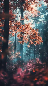 Autumn forest with golden foliage through atmospheric perspective