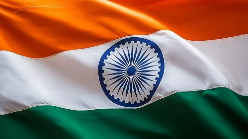 Indian national flag is displayed with visible fabric folds