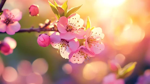 Delicate Pink Blossoms Dancing in Golden Sunlight