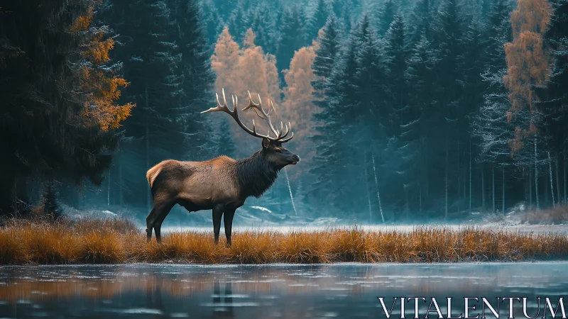 Majestic stag in misty autumn forest, cinematic wildlife photography.