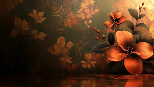 Ornamental Flowers Against Textured Wall in Warm Tones.