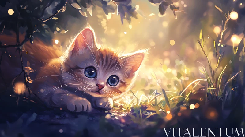 Feline Subject in Garden Setting with Atmospheric Lighting