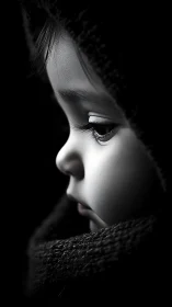 Child profile portrait in monochrome lighting study.