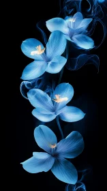Blue Orchids Against Black Background.