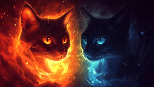 Dual Cat Souls: Fire and Ice Unleashed.