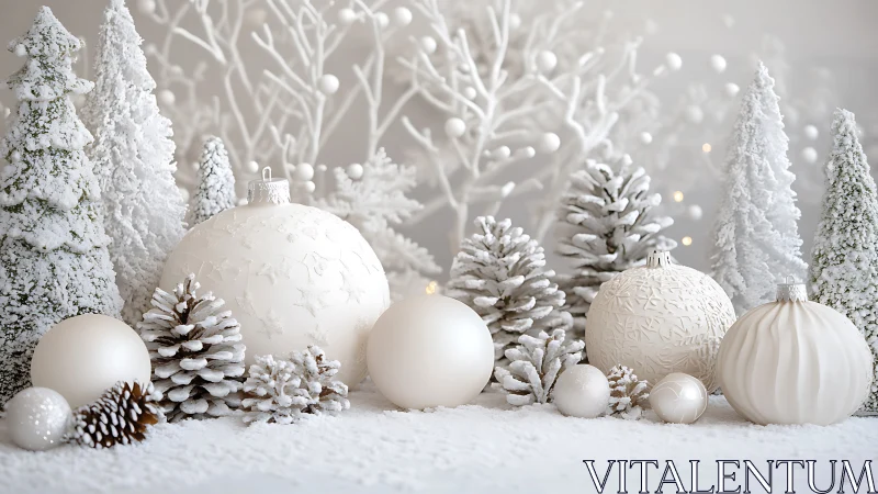 Snowdrift baubles convene in a whispering winter forest.