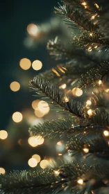Close-up Christmas tree lights with soft golden bokeh glow.