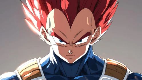 Intense anime warrior portrait with vivid red spiked hair