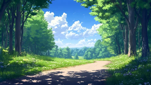 A Peaceful Forest Path Invites You Forward into Nature.