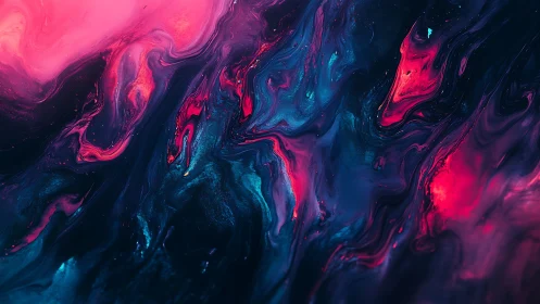 Neon magenta and cyan fluid abstraction forms cosmic currents