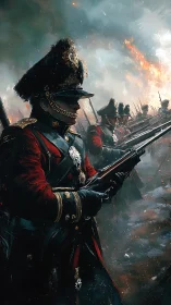 Stormlit redcoat vanguard marches through fire and steel.