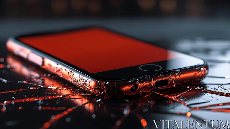 Shattered smartphone glow turning broken glass into sparks.