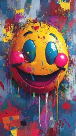 Joyful paint-splashed smiley face radiates bold, happy color