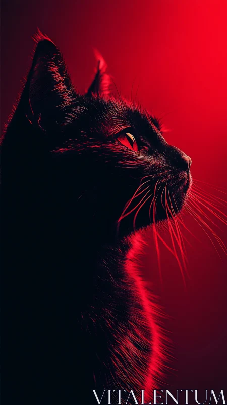 Cat head profile against red gradient background.