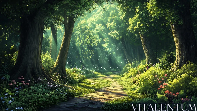 Enchanted Forest Path: A Journey Through Dappled Sunlight.
