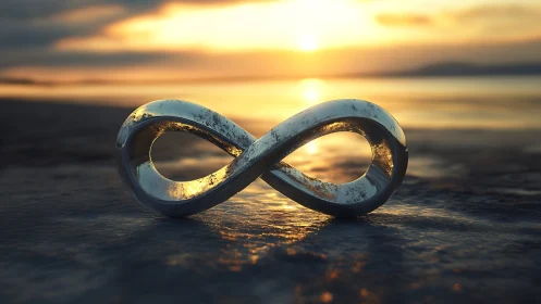 Endless chrome infinity glows softly in a sunset tide.