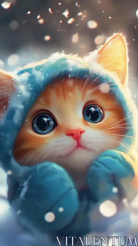 Ethereal Winter Cat: Luminous Digital Fantasy Portrait.
