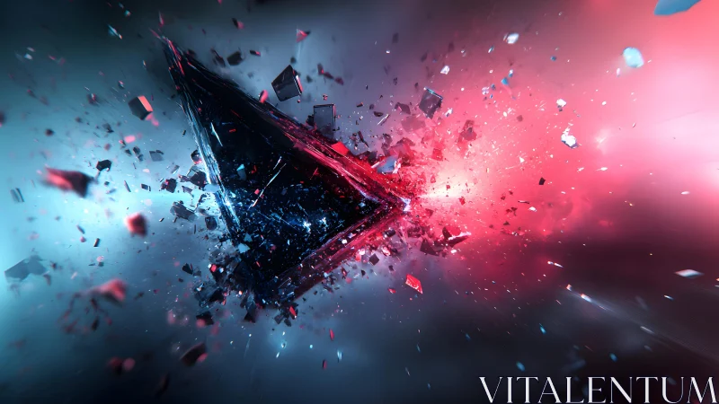 Futuristic Exploding Pyramid in Neon Abstract Digital Art Style.