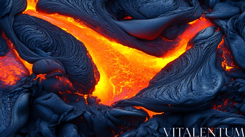 Molten lava channel flows between solidifying basalt crust