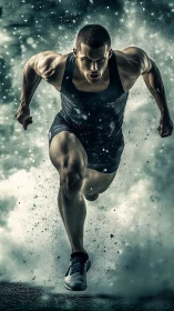 Explosive sprint athlete in dynamic particle motion study.