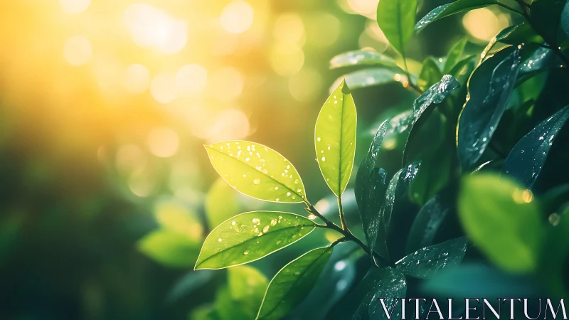 Morning droplets turn green leaves into tiny glass lanterns