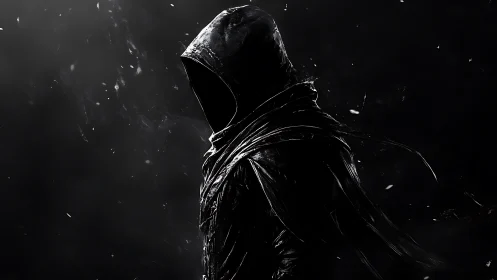 Mysterious hooded wanderer emerges from swirling shadows