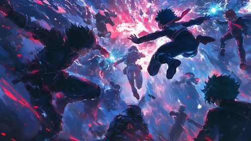 Heroes clash amid explosive neon energy storm skyward