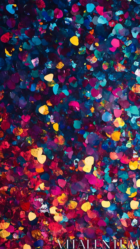Vibrant multicolor abstract confetti pattern on dark field.