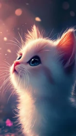 Ethereal White Cat with Luminous Blue Eyes.