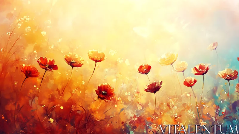 Golden Reverie: Wildflowers Ablaze in Luminous Haze.