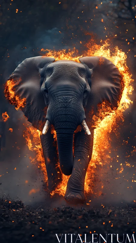 Elephant figure moving through ring of intense surrounding fire.