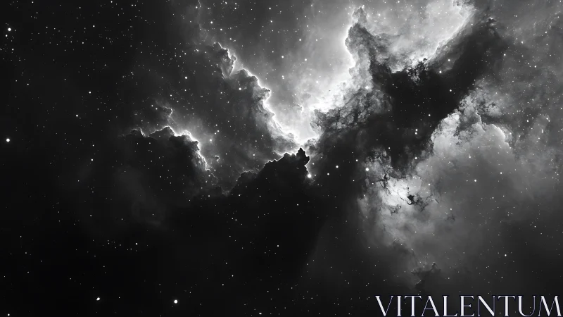 Dreamy monochrome nebula cradling distant scattered stars.