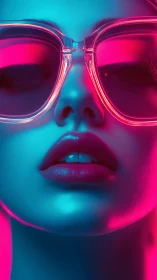 Neon-bathed synthetic portrait with dual-chromatic rim lighting.