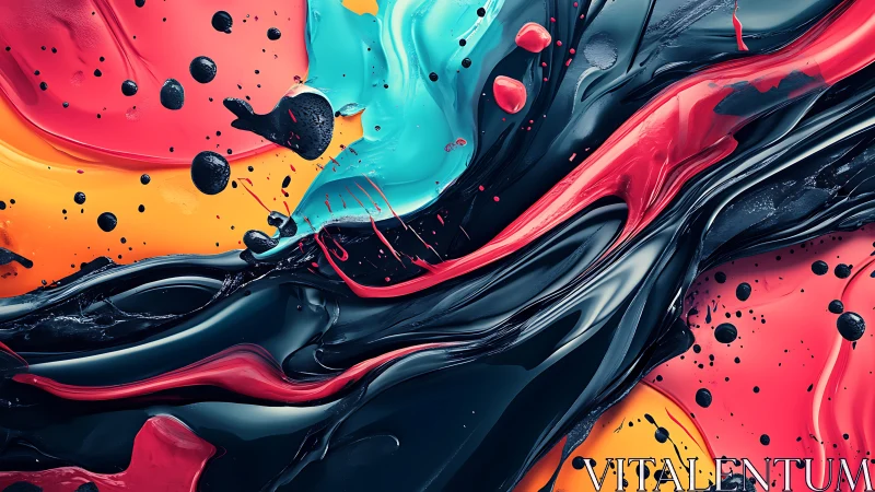 Multicolored liquid layers intersect and form flowing bands