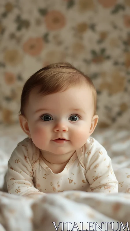 Infant portrait with focused gaze and delicate facial features.