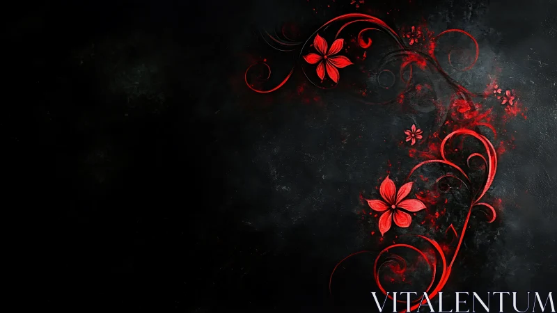 Red Floral Ornaments Against Dark Textured Background