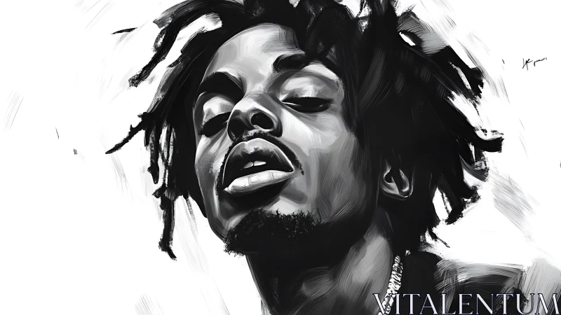 Monochrome muse exhaling quiet rebellion in bold strokes.